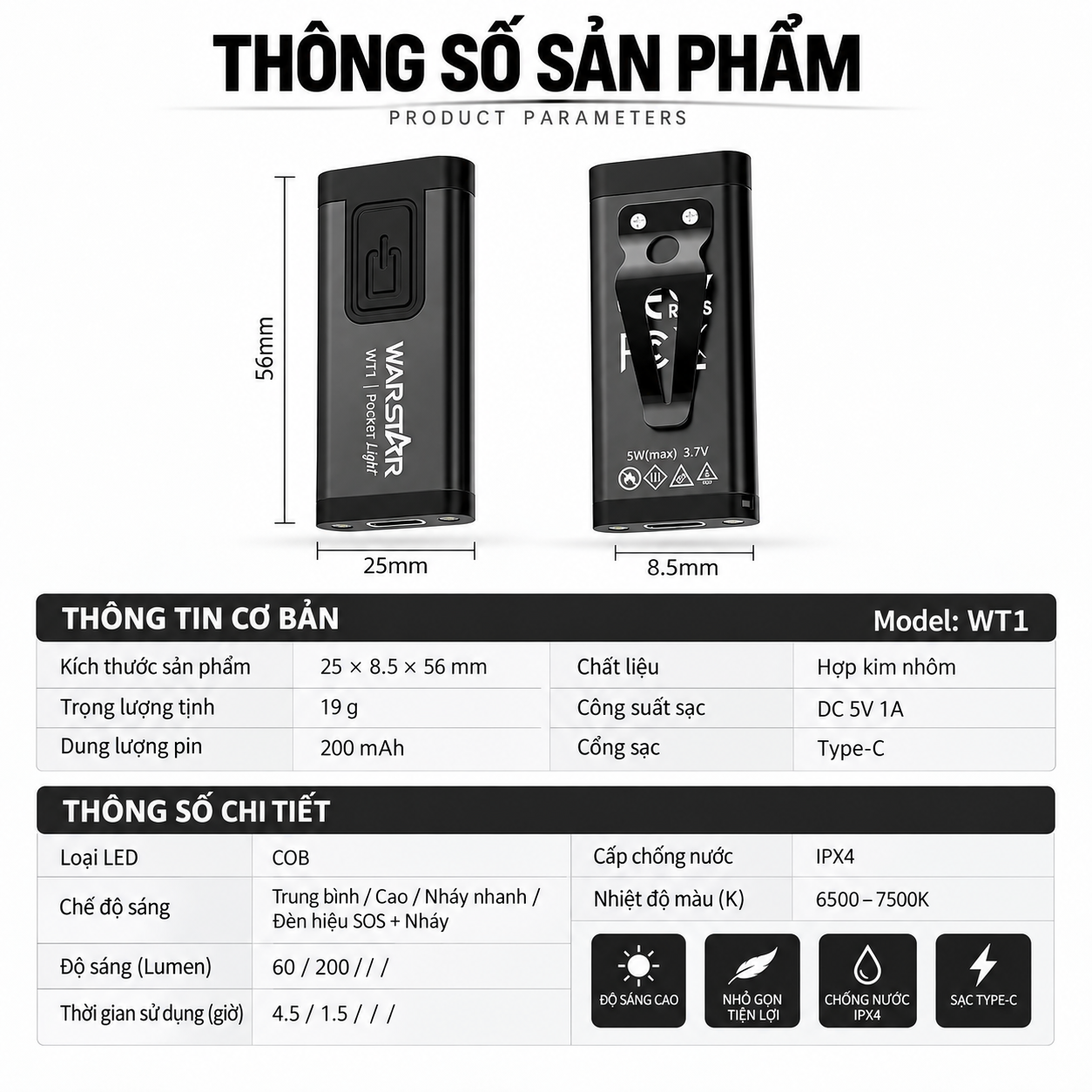 Đèn Kẹp Mũ WARSTAR WT1
