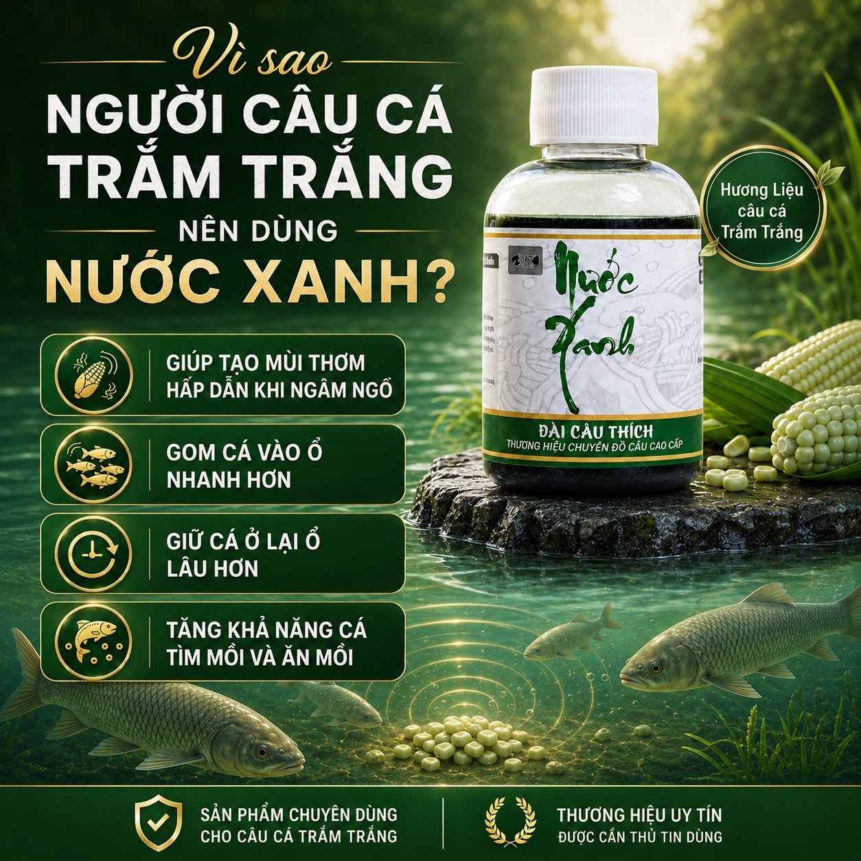 HƯƠNG LIỆU Ủ NGÔ CÂU CÁ TRẮM TRẮNG NƯỚC XANH - ĐÀI CÂU THÍCH – HƯƠNG LIỆU CHUYÊN DỤNG CÂU CÁ TRẮM TRẮNG HIỆU QUẢ
